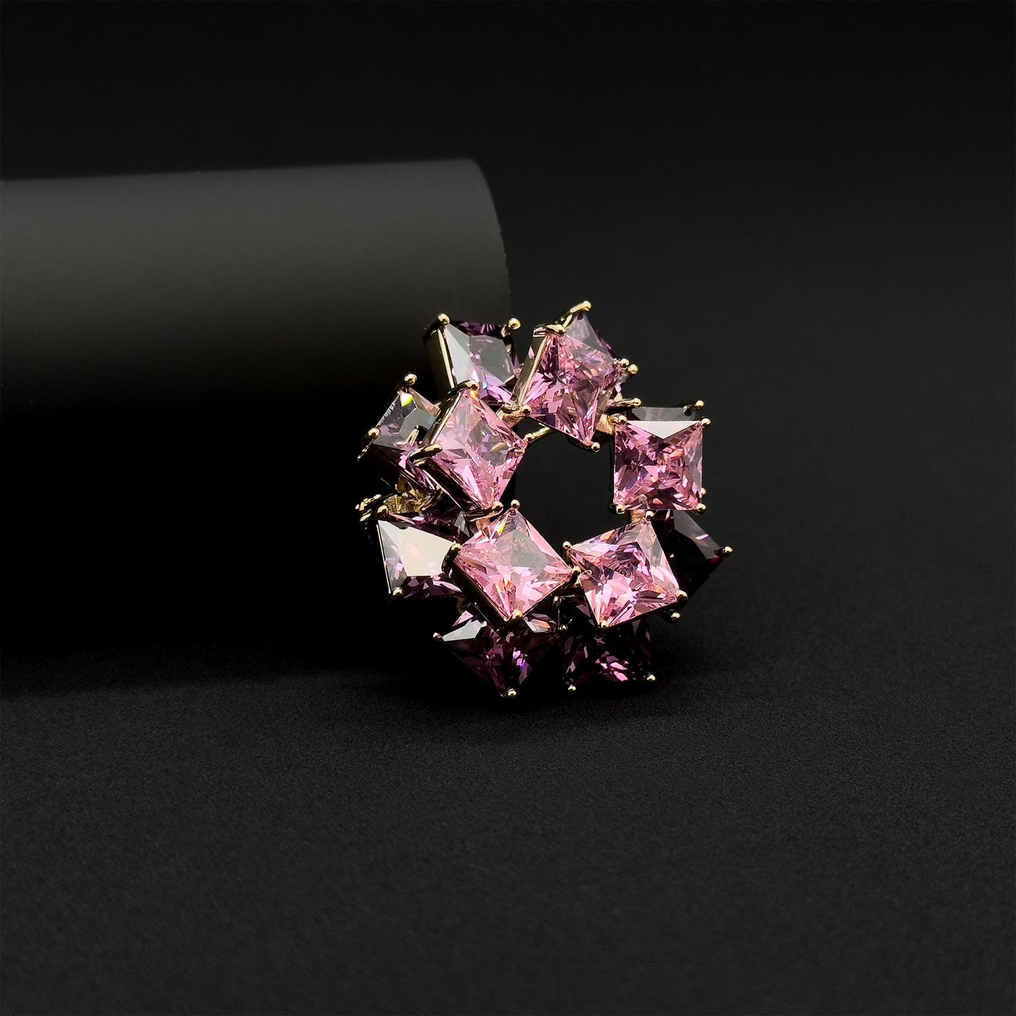 French Pink Ice Cube Brooch with Sparkling Zircon Accent