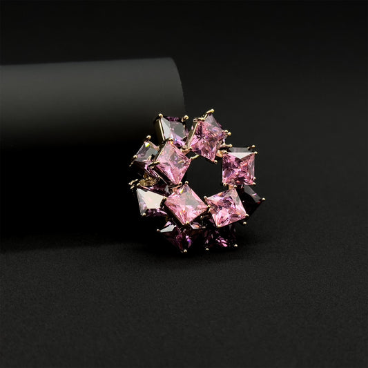 French Pink Ice Cube Brooch with Sparkling Zircon Accent