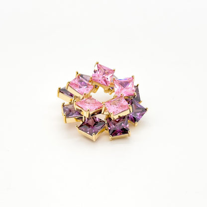 French Pink Ice Cube Brooch with Sparkling Zircon Accent