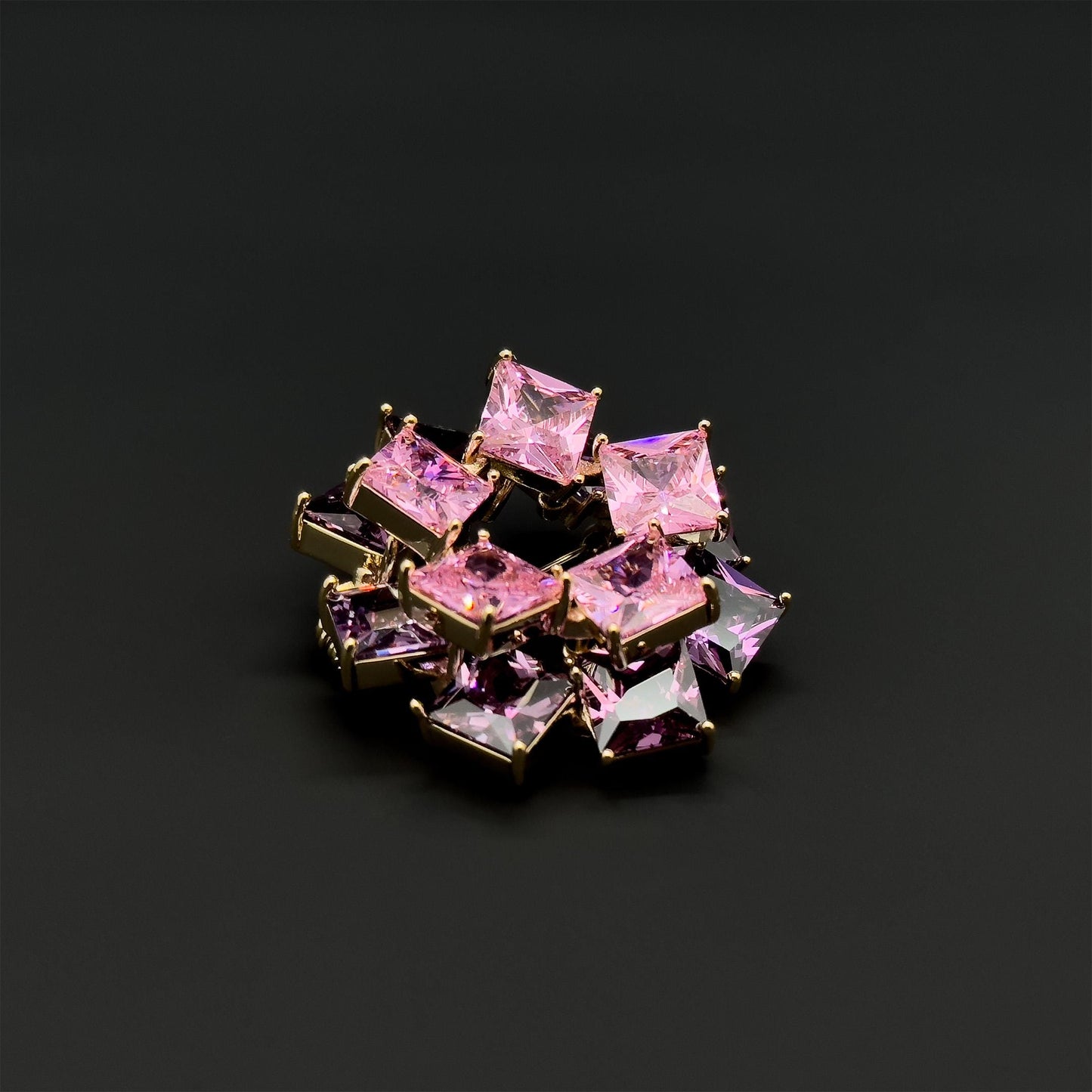 French Pink Ice Cube Brooch with Sparkling Zircon Accent