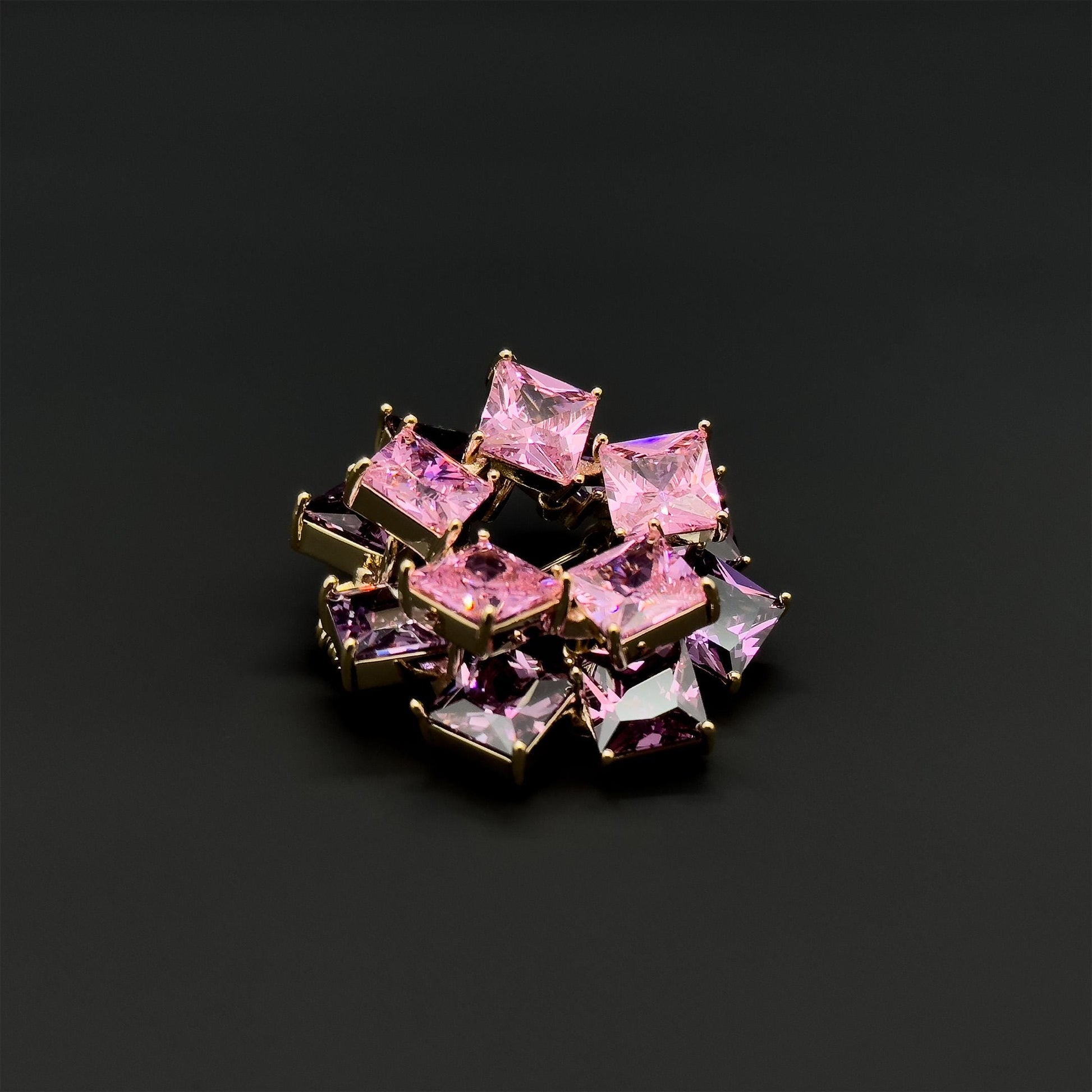 French Pink Ice Cube Brooch with Sparkling Zircon Accent