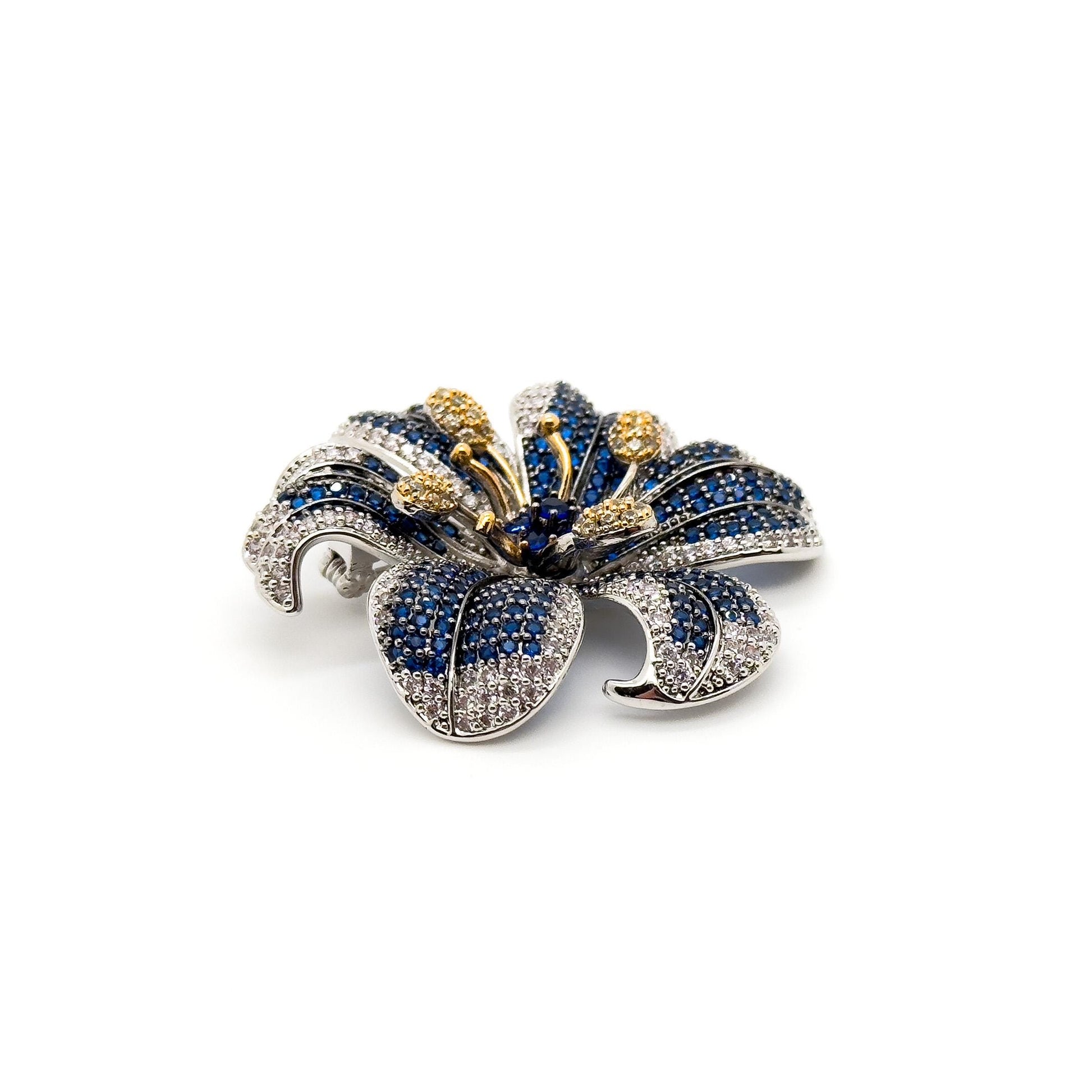 French Pastoral Lily Flower Brooch Copper Zircon Handmade Gift Box