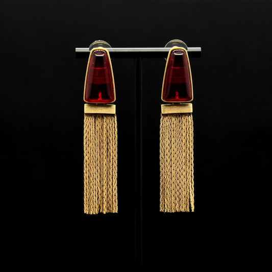 Vintage Art Deco Long Tassel Rhinestone Enamel Drop Earrings