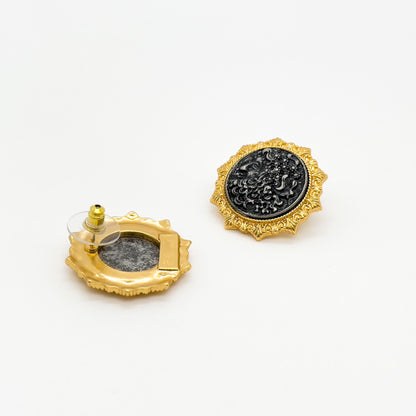 Vintage Art Deco Gold-Plated Enamel Cameo Stud Earrings