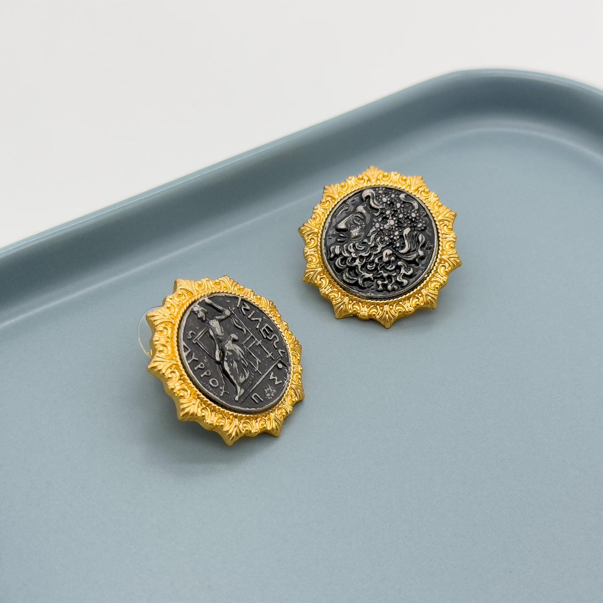 Vintage Art Deco Gold-Plated Enamel Cameo Stud Earrings