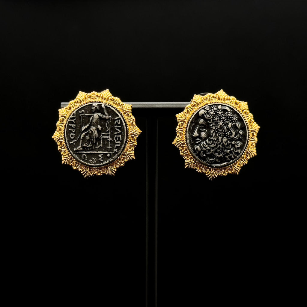 Vintage Art Deco Gold-Plated Enamel Cameo Stud Earrings