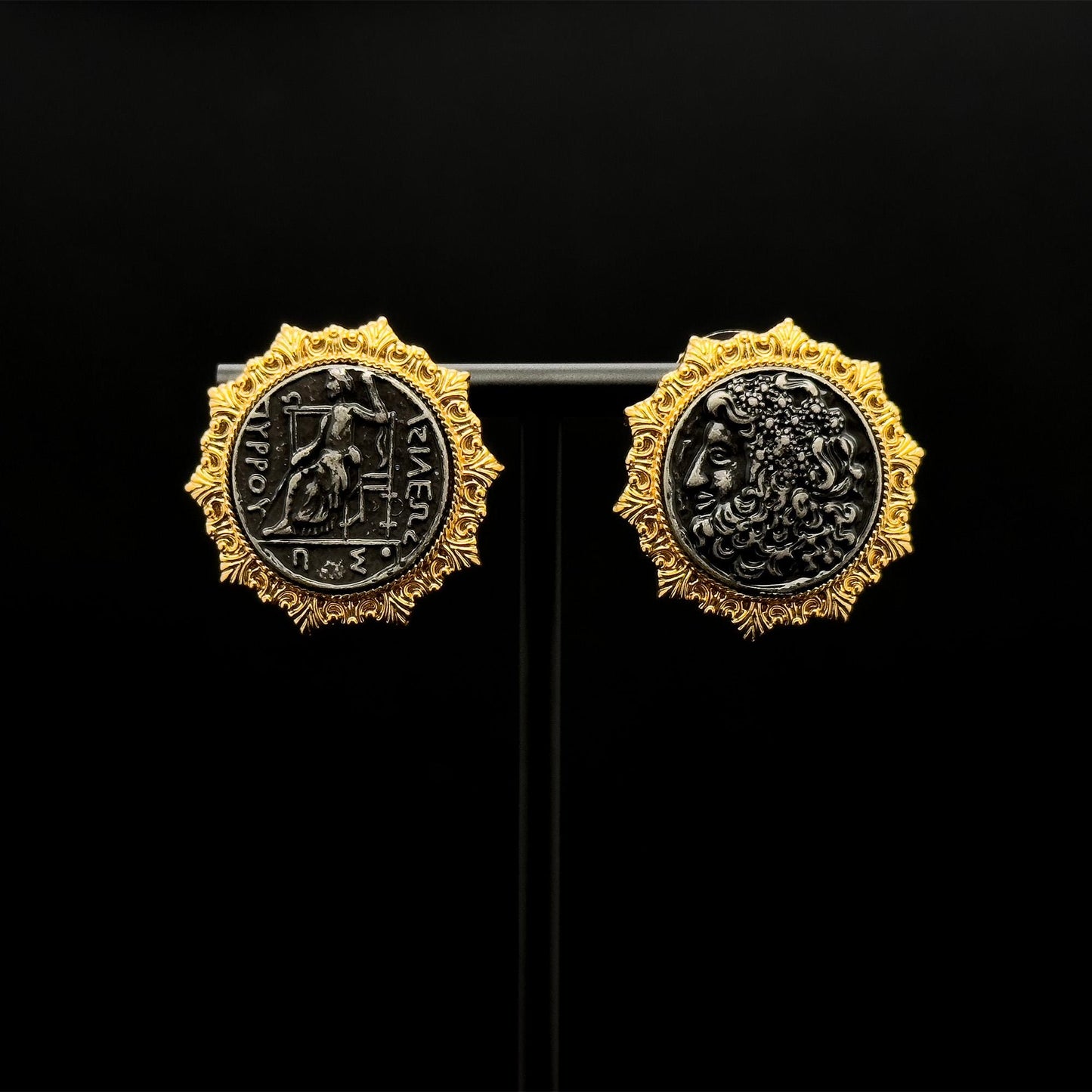 Vintage Art Deco Gold-Plated Enamel Cameo Stud Earrings