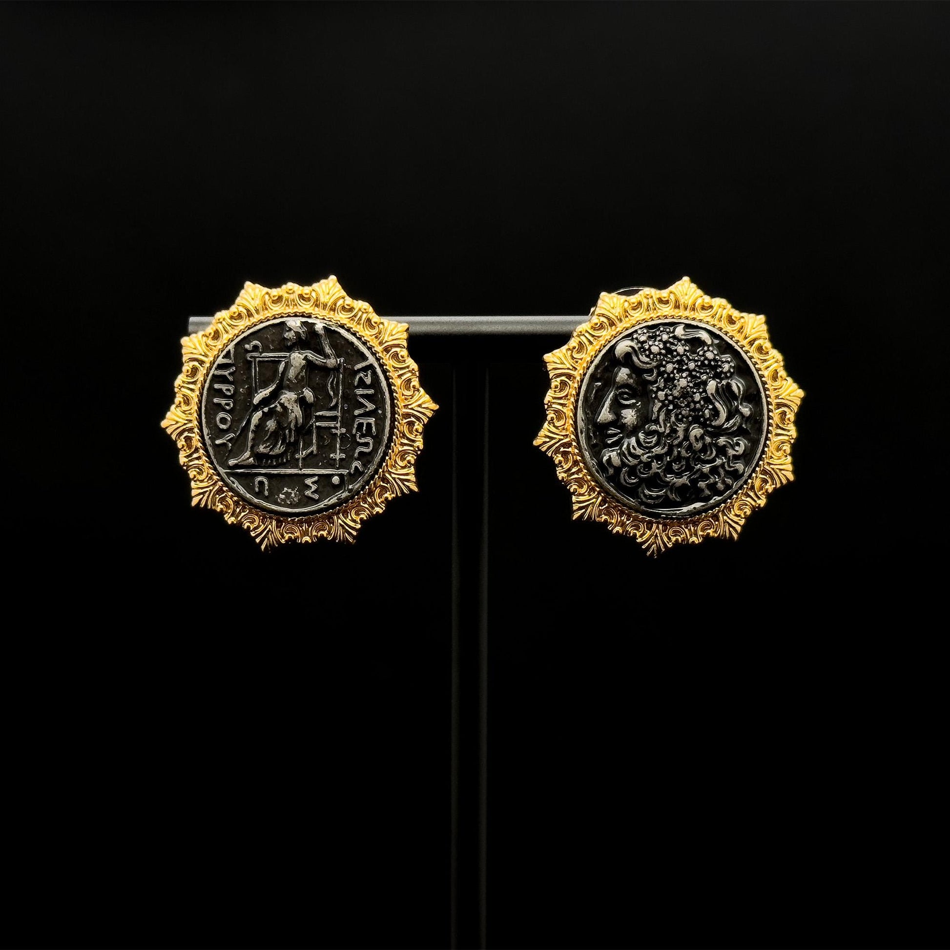 Vintage Art Deco Gold-Plated Enamel Cameo Stud Earrings