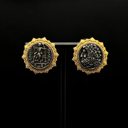 Vintage Art Deco Gold-Plated Enamel Cameo Stud Earrings