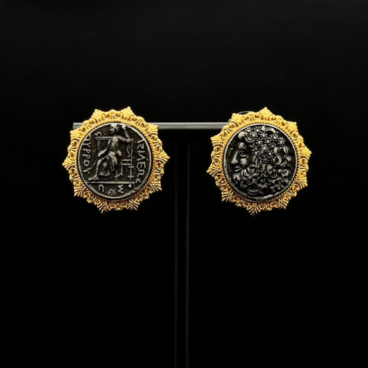 Vintage Art Deco Gold-Plated Enamel Cameo Stud Earrings