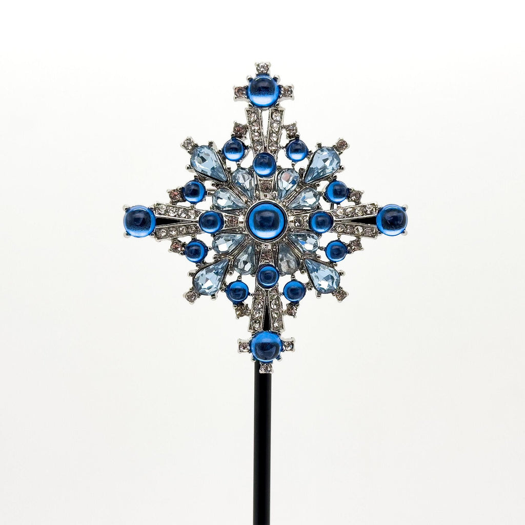 Vintage Art Deco Blue Crystal Cross Brooch, Copper Backing