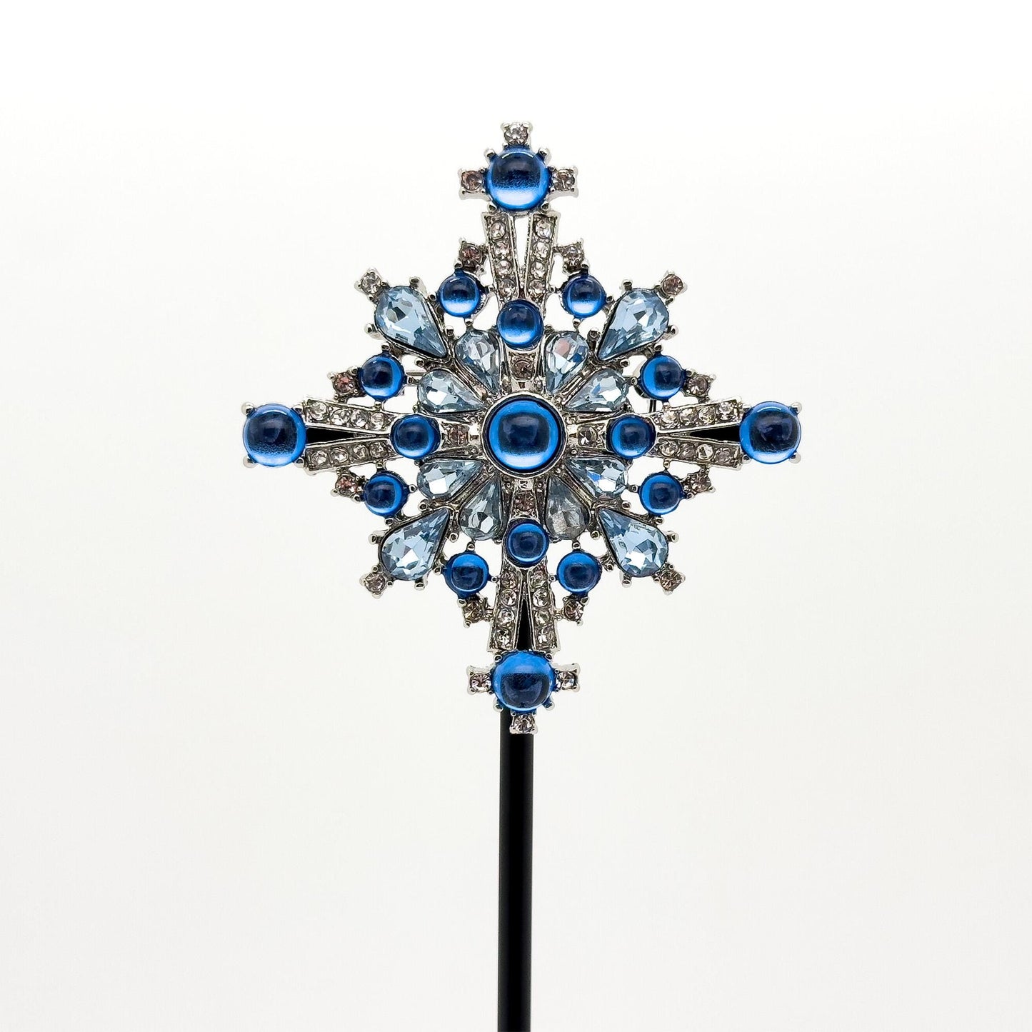 Vintage Art Deco Blue Crystal Cross Brooch, Copper Backing