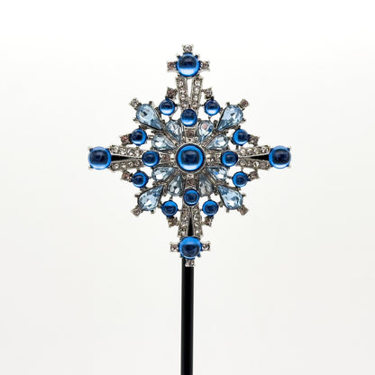 Vintage Art Deco Blue Crystal Cross Brooch, Copper Backing