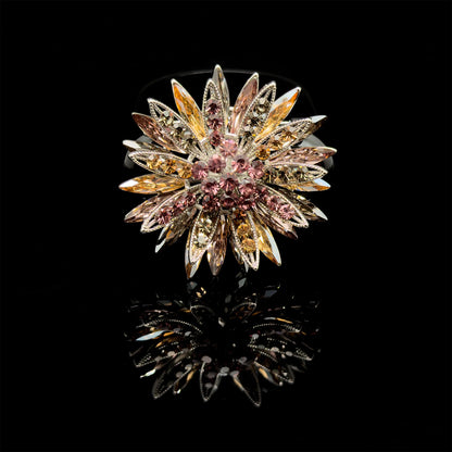 Art Deco Sunflower Crystal Brooch – 3D Vintage Copper Pin