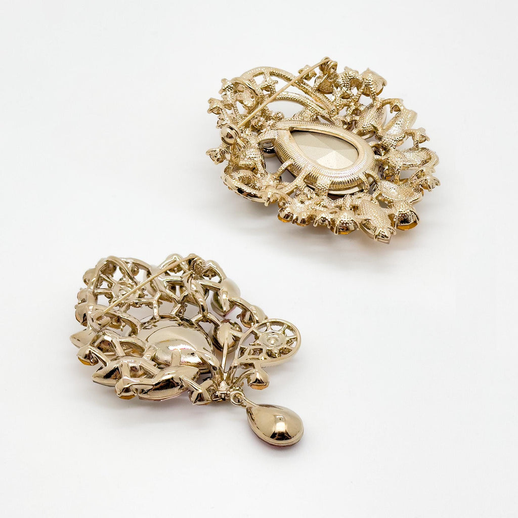 Vintage Art Deco Crystal Brooch Copper Zircon Austrian Crystal Pin