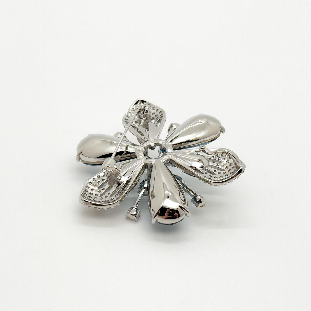 Vintage Art Deco Blue Crystal Flower Brooch, Gold-Plated Pin