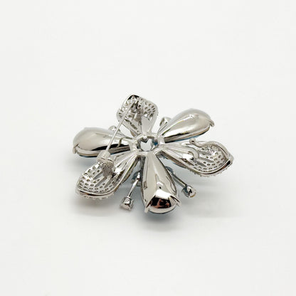 Vintage Art Deco Blue Crystal Flower Brooch, Gold-Plated Pin