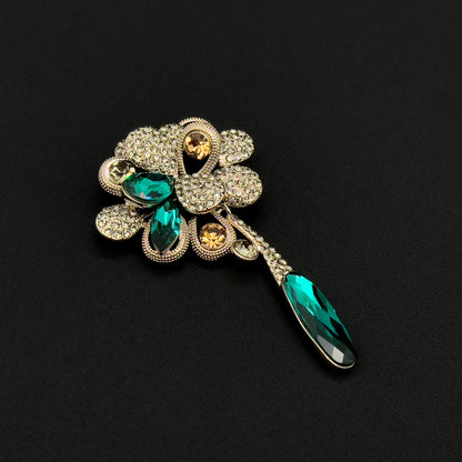 Vintage Art Deco Floral Tassel Brooch with Zircon and Crystal