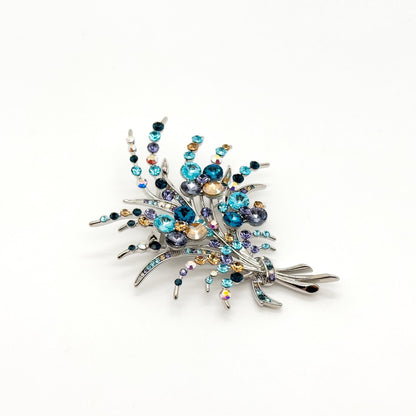 Art Deco Floral Bouquet Brooch Copper Zircon Crystal Pin