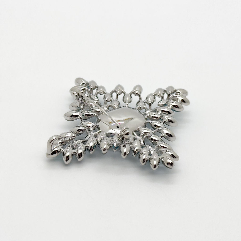 Art Deco Vintage Leaf Brooch Blue Crystal Copper Statement Pin