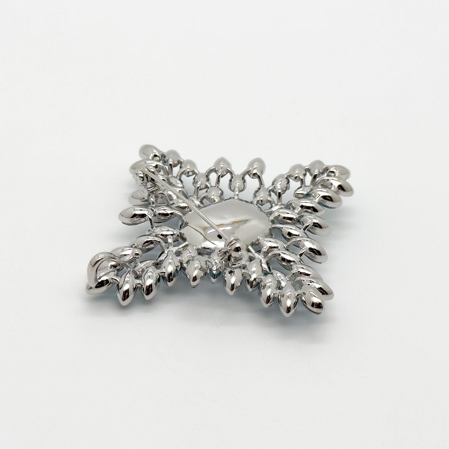 Art Deco Vintage Leaf Brooch Blue Crystal Copper Statement Pin