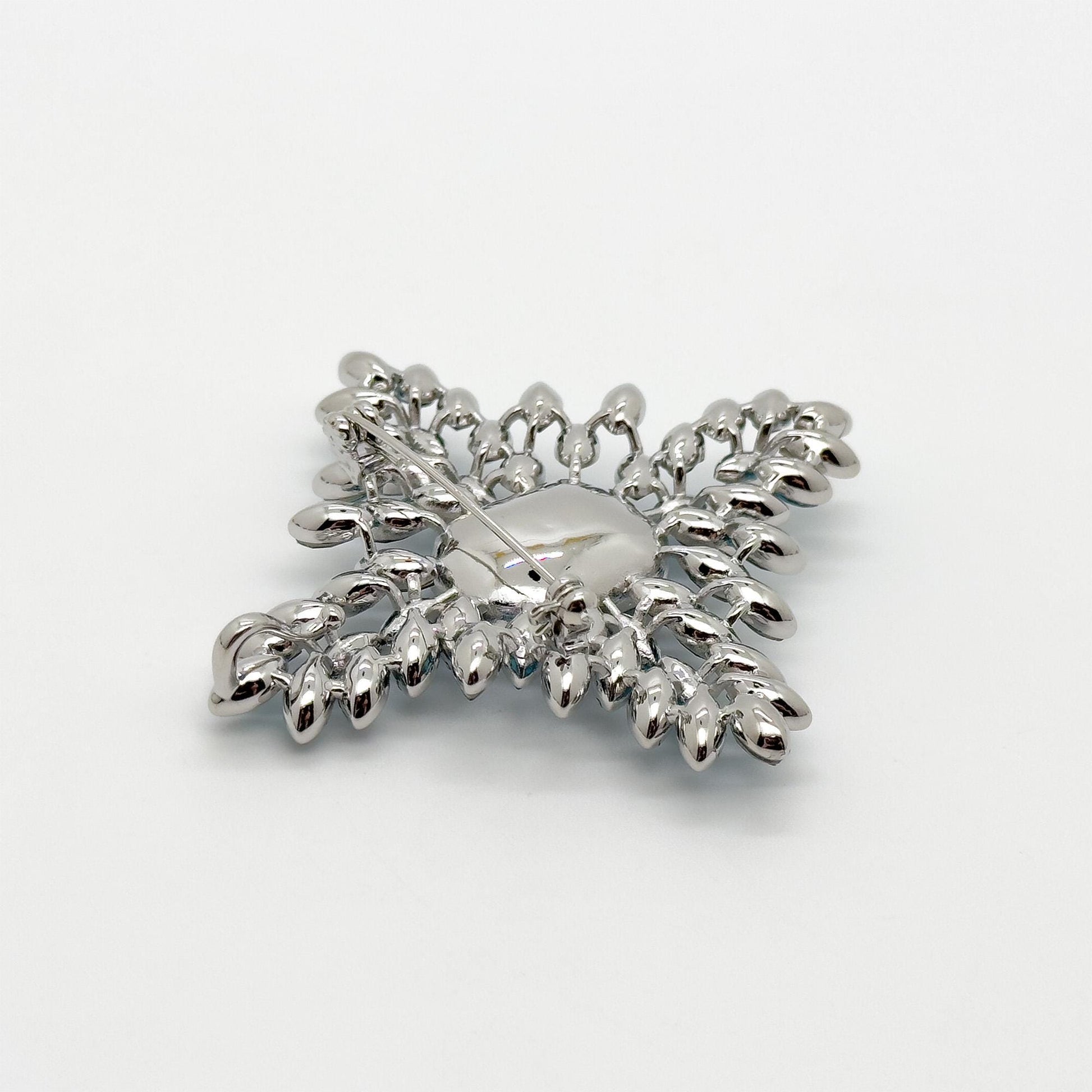 Art Deco Vintage Leaf Brooch Blue Crystal Copper Statement Pin