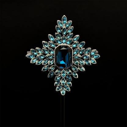 Art Deco Vintage Leaf Brooch Blue Crystal Copper Statement Pin