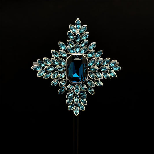 Art Deco Vintage Leaf Brooch Blue Crystal Copper Statement Pin