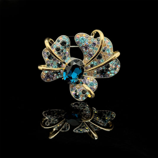 Vintage Art Deco Iris Brooch Copper Zircon Glass Court