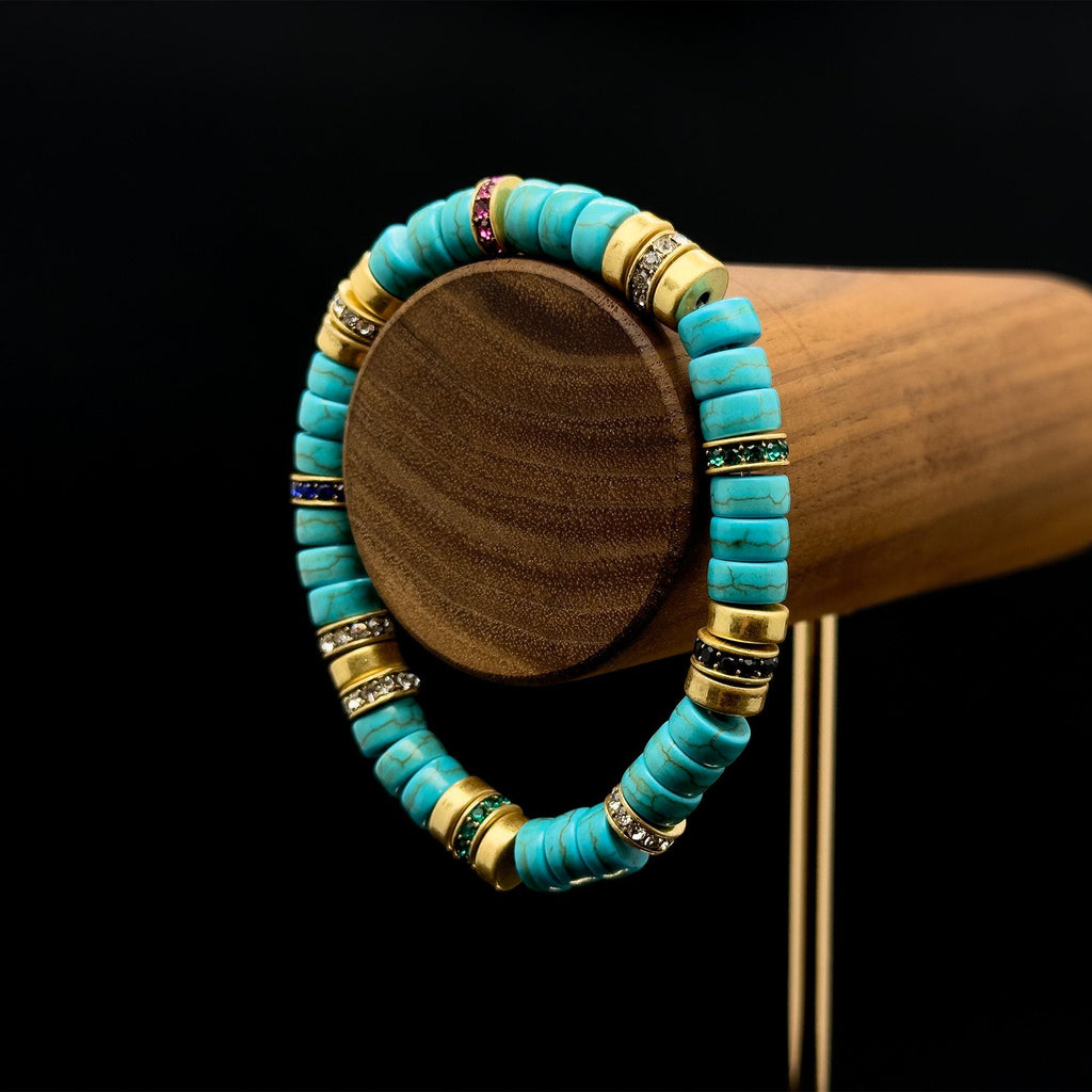 Vintage Art Deco Turquoise Beaded Braided Elastic Bracelet Set