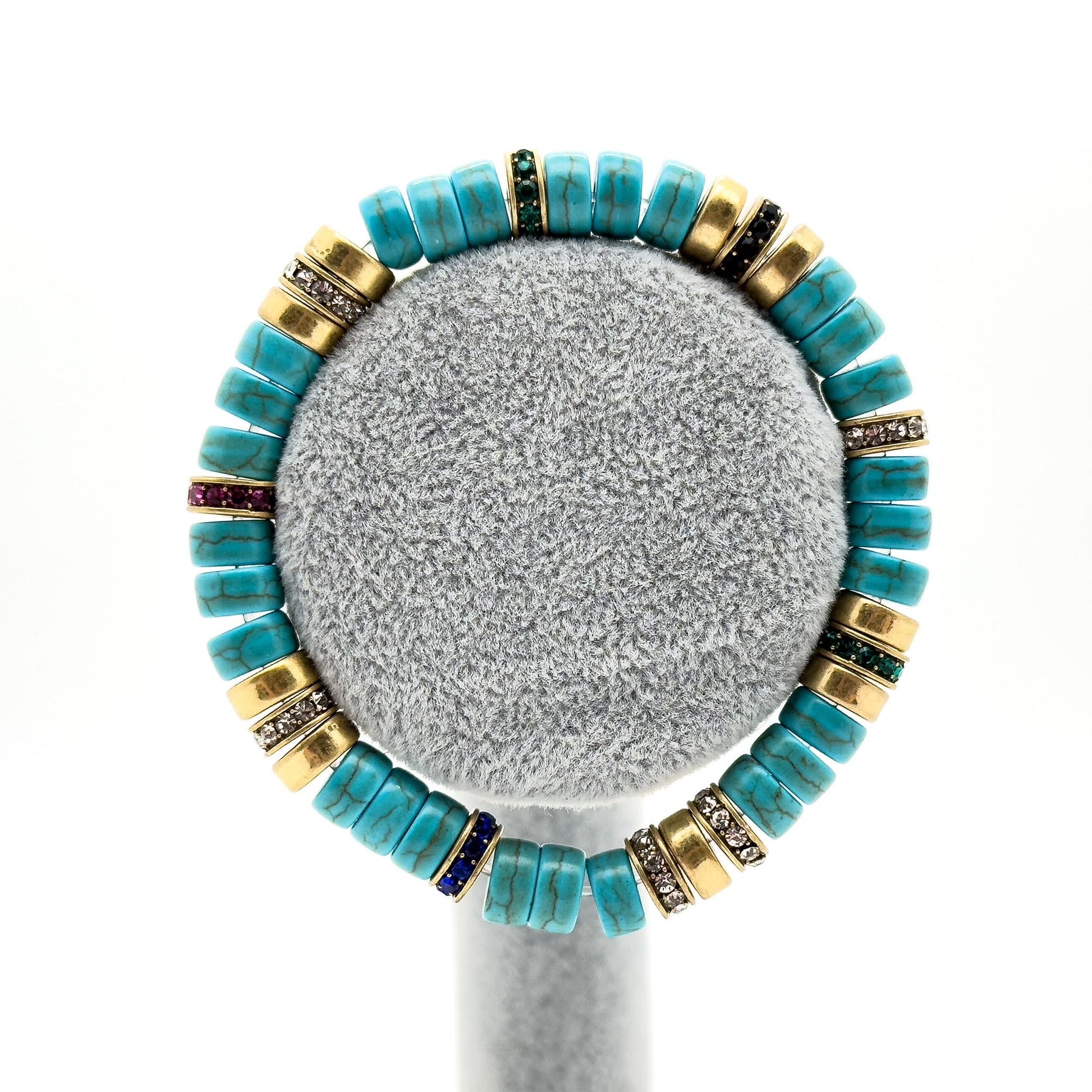 Vintage Art Deco Turquoise Beaded Braided Elastic Bracelet Set