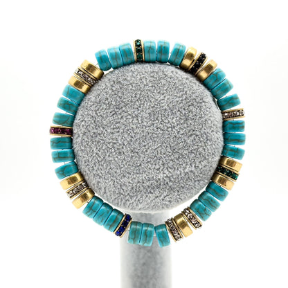 Vintage Art Deco Turquoise Beaded Braided Elastic Bracelet Set