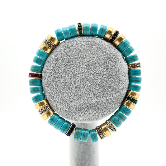 Vintage Art Deco Turquoise Beaded Braided Elastic Bracelet Set