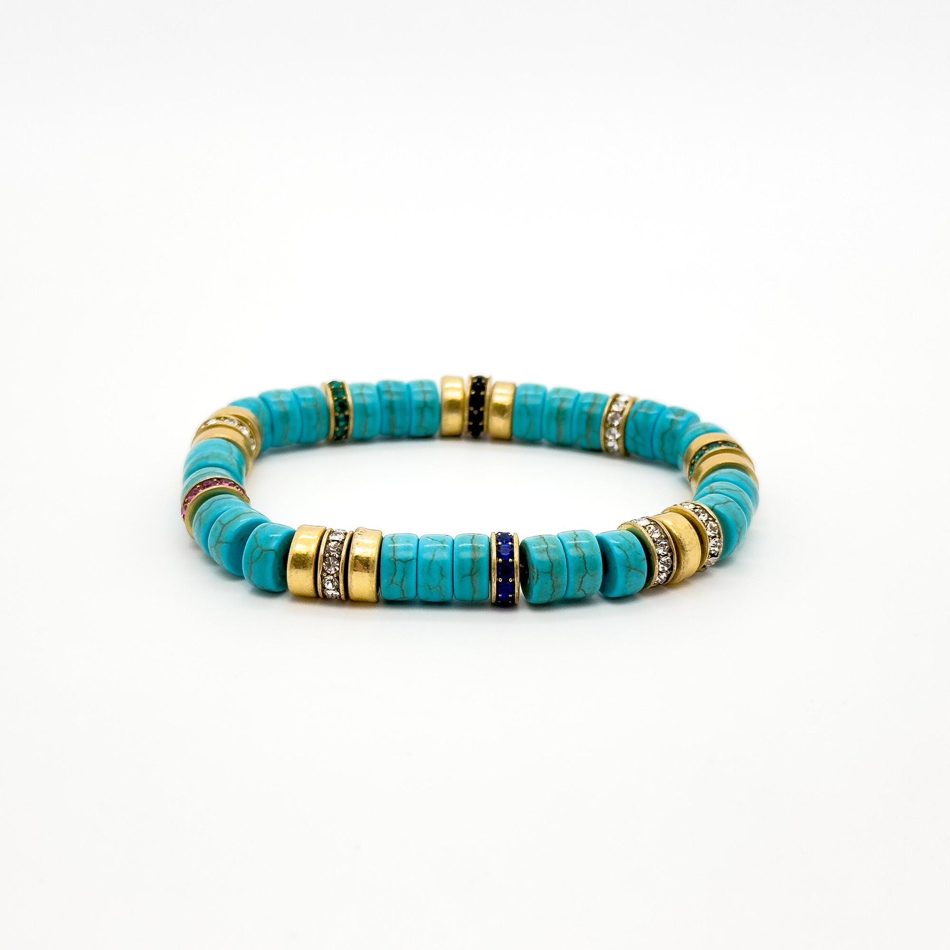 Vintage Art Deco Turquoise Beaded Braided Elastic Bracelet Set