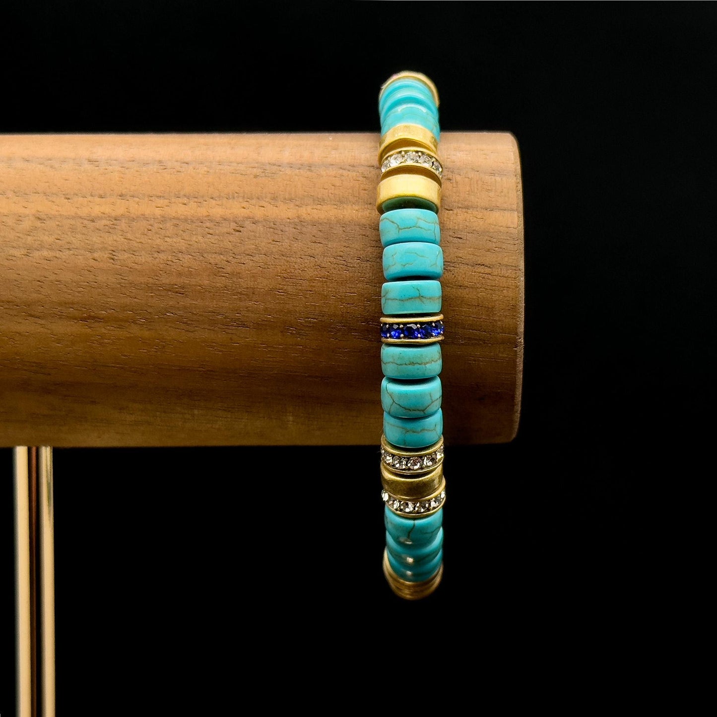 Vintage Art Deco Turquoise Beaded Braided Elastic Bracelet Set