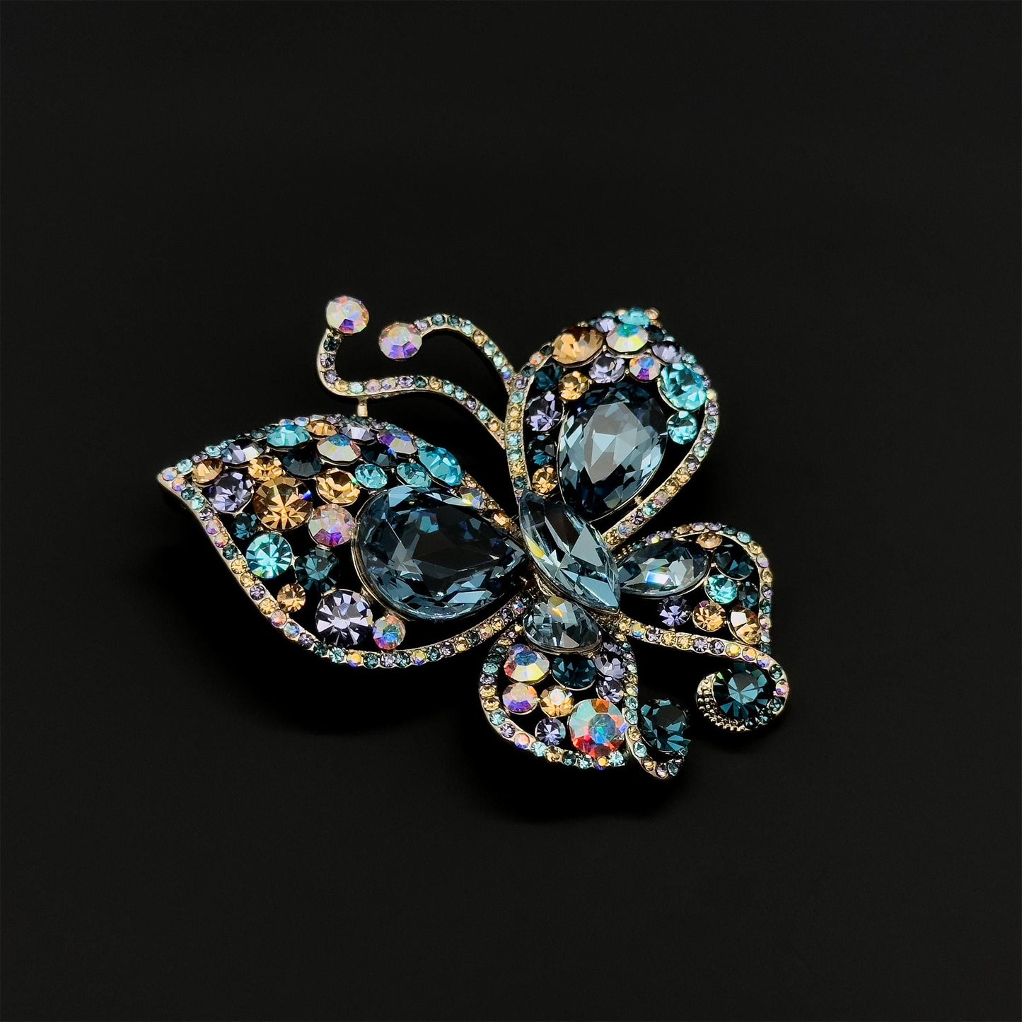French Vintage Baroque Butterfly Brooch with Austrian Crystal Accents