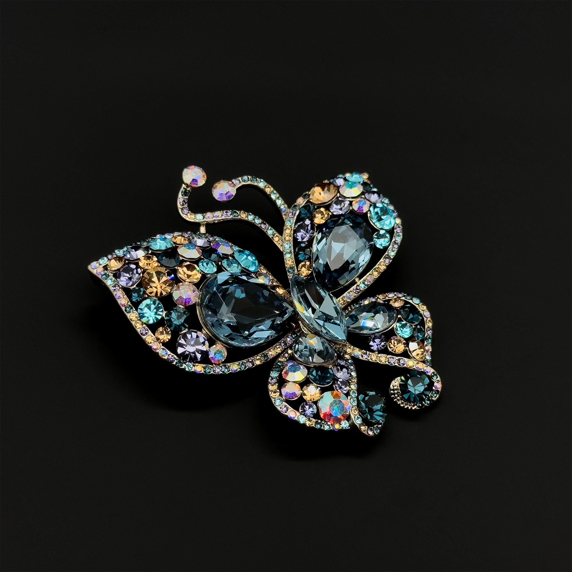 French Vintage Baroque Butterfly Brooch with Austrian Crystal Accents
