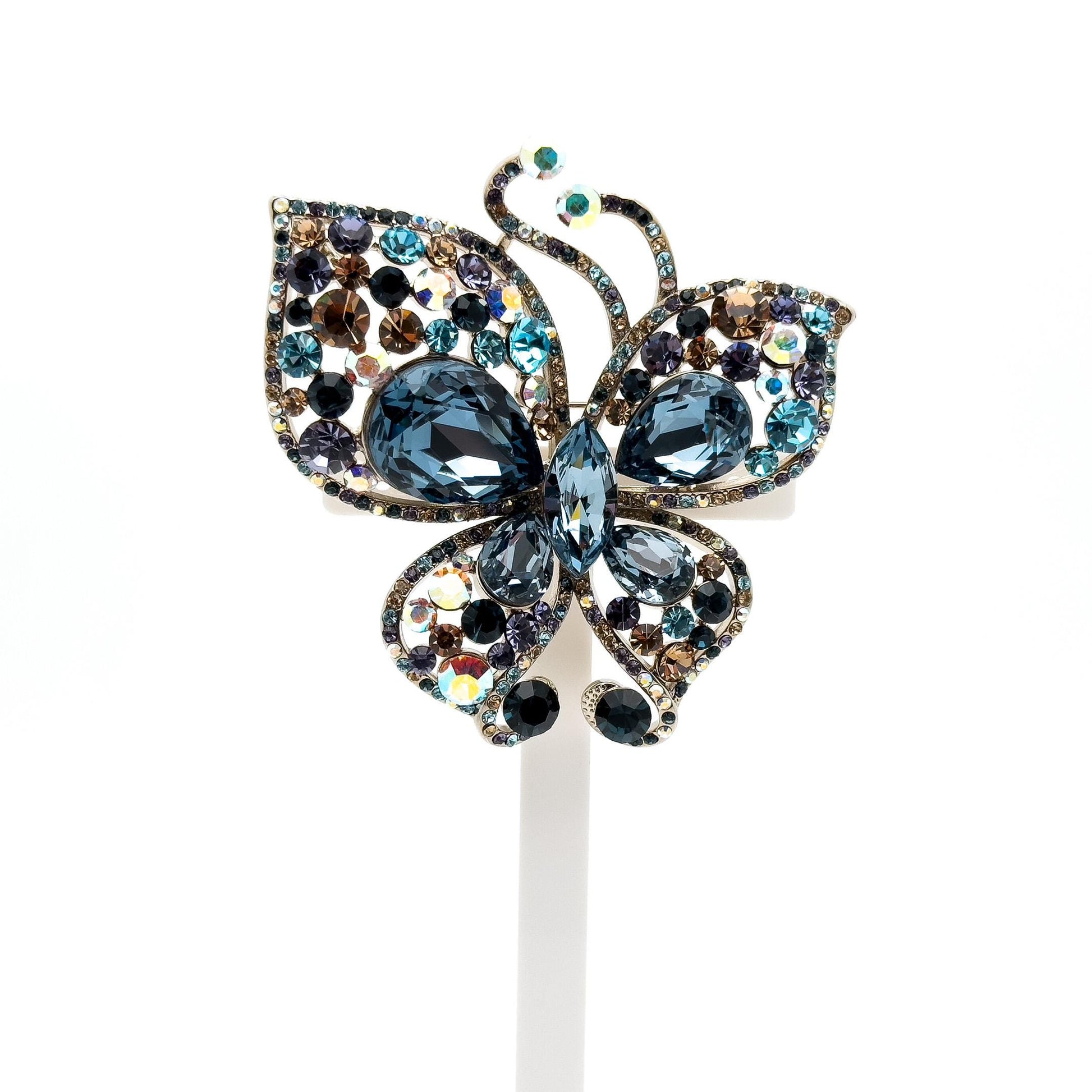 French Vintage Baroque Butterfly Brooch with Austrian Crystal Accents