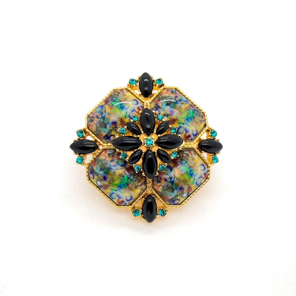 Vintage Art Deco Colourful Rhinestone Enamel Brooch - Oil-Painting Mini