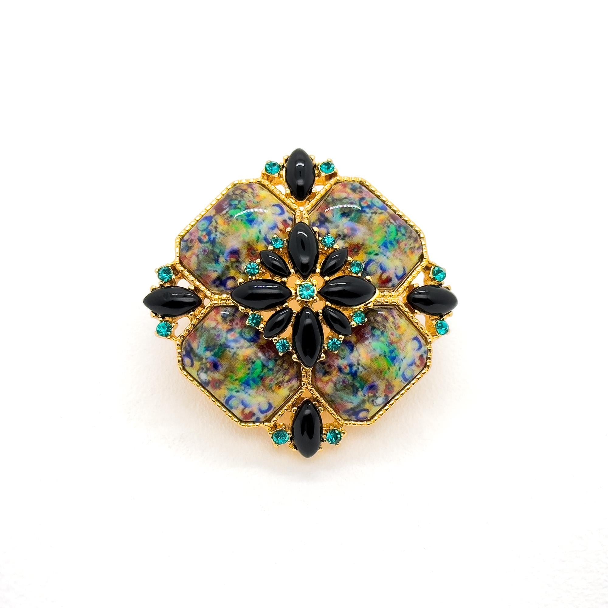 Vintage Art Deco Colourful Rhinestone Enamel Brooch - Oil-Painting Mini