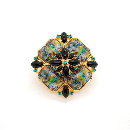 Vintage Art Deco Colourful Rhinestone Enamel Brooch - Oil-Painting Mini