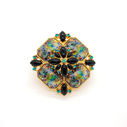 Vintage Art Deco Colourful Rhinestone Enamel Brooch - Oil-Painting Mini