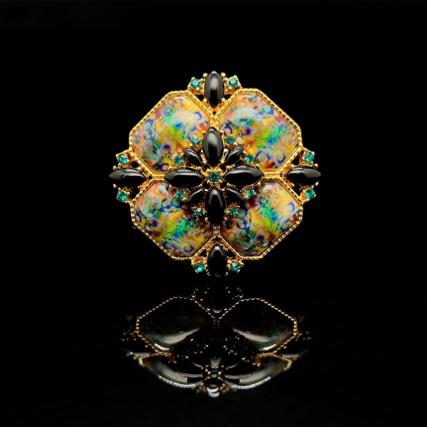 Vintage Art Deco Colourful Rhinestone Enamel Brooch - Oil-Painting Mini