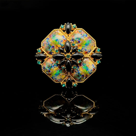 Vintage Art Deco Colourful Rhinestone Enamel Brooch - Oil-Painting Mini