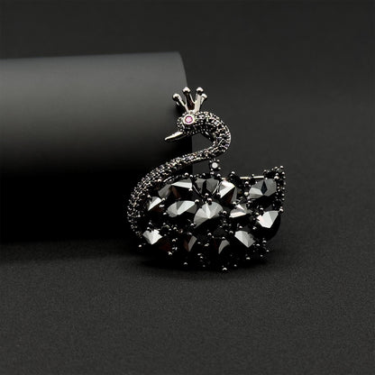 Handcrafted Black Swan Zircon Brooch Copper Mini Fashion Pin