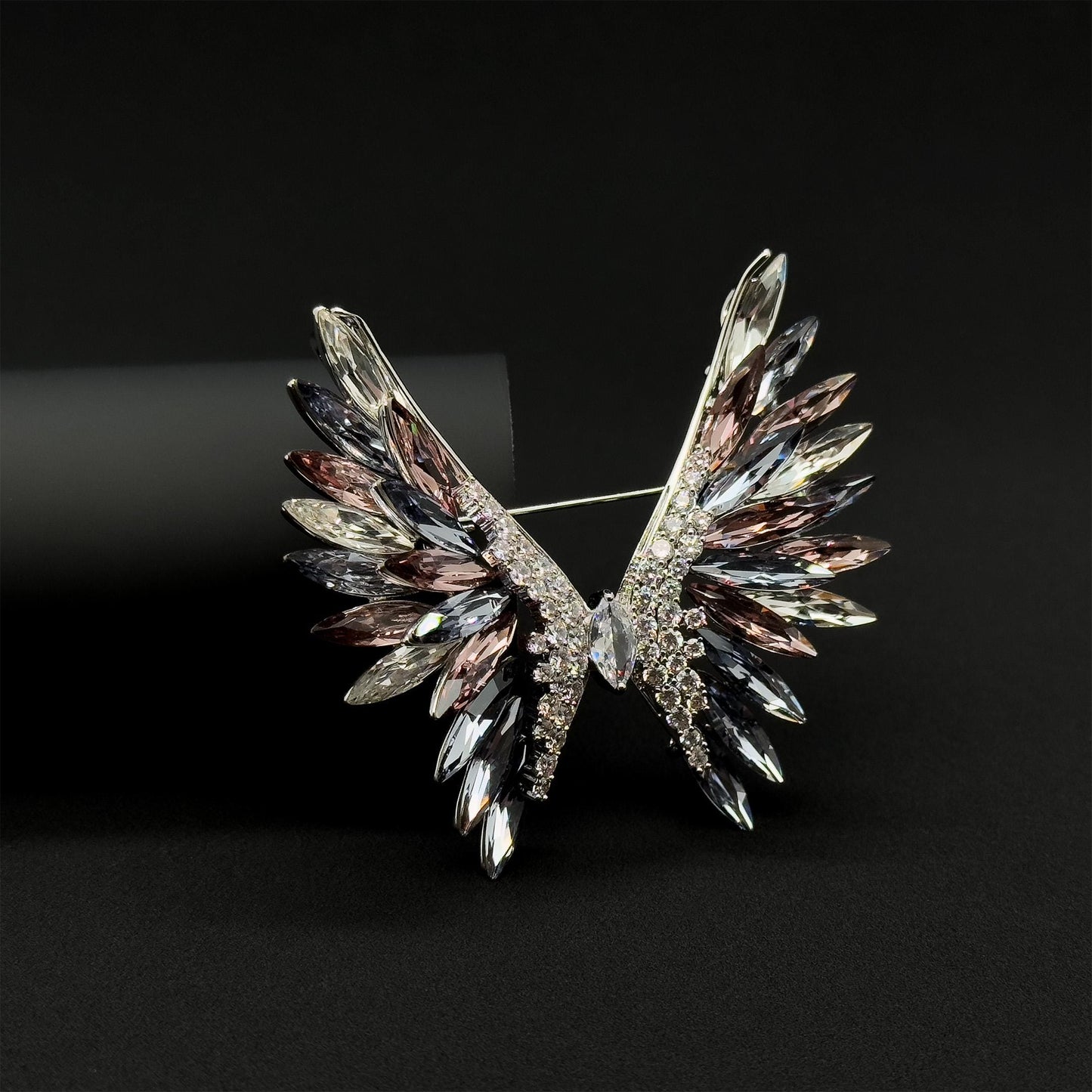 Crystal Angel Wing Brooch with Austrian Crystals and Zircon
