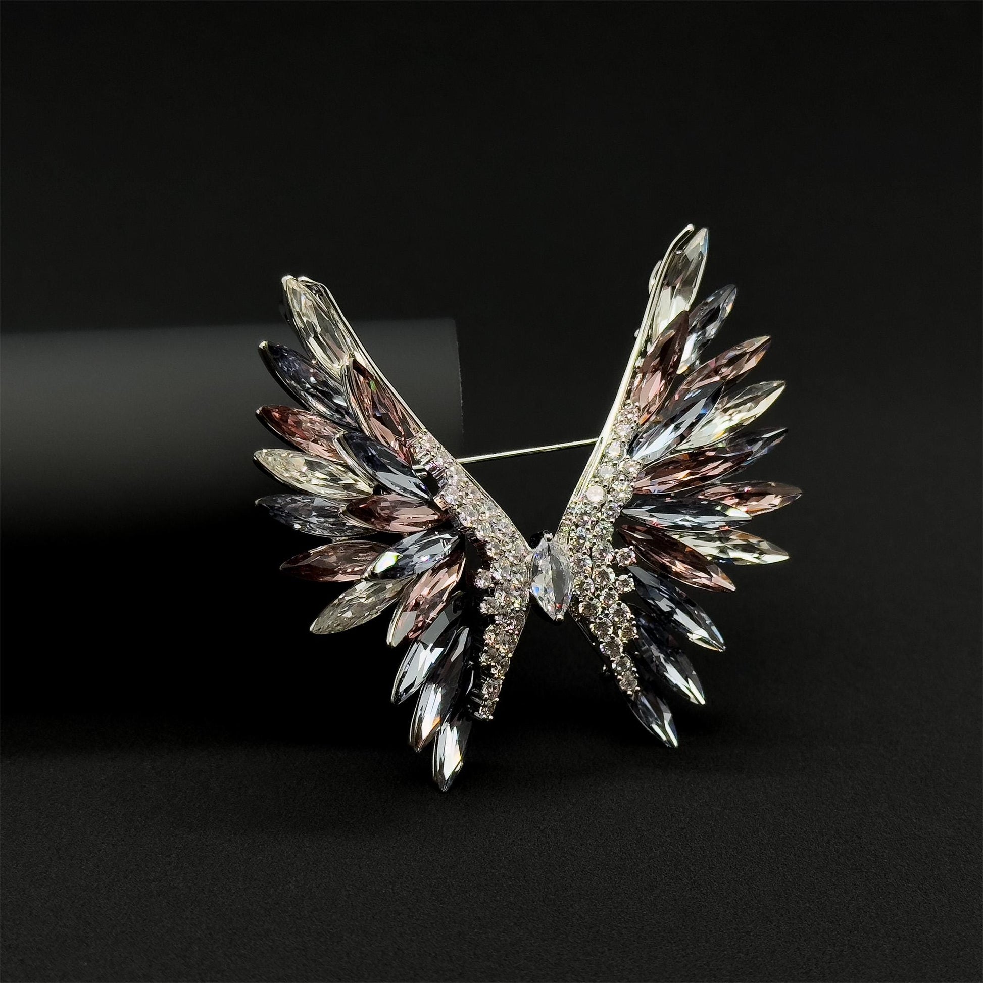 Crystal Angel Wing Brooch with Austrian Crystals and Zircon