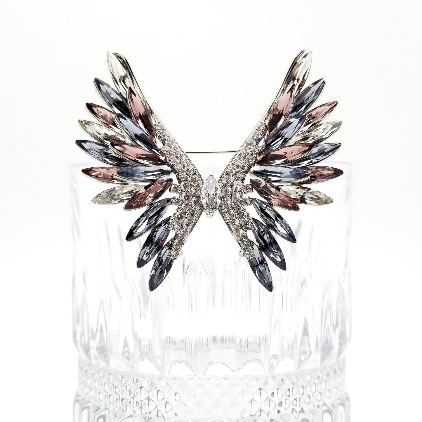 Crystal Angel Wing Brooch with Austrian Crystals and Zircon