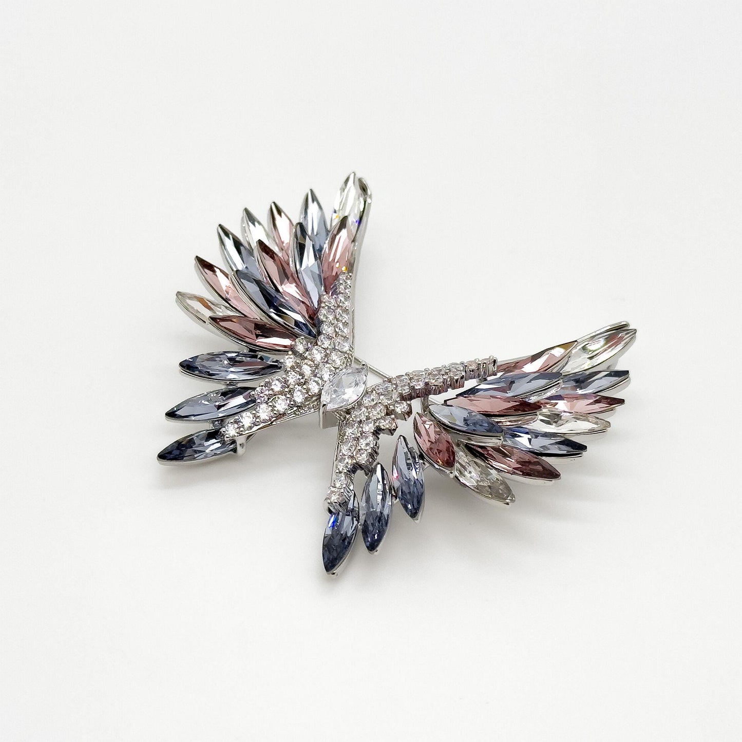Crystal Angel Wing Brooch with Austrian Crystals and Zircon