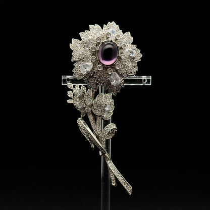 French Minimalist 3D Flower Rhinestone Brooch for Women